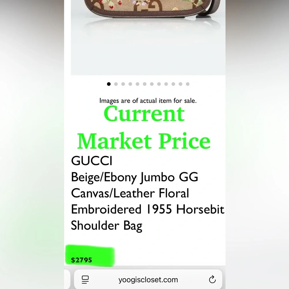 GUCCI Jumbo GG Floral Embroidered 1955 Authentic Horsebit Shoulder Bag - Picture 10 of 10